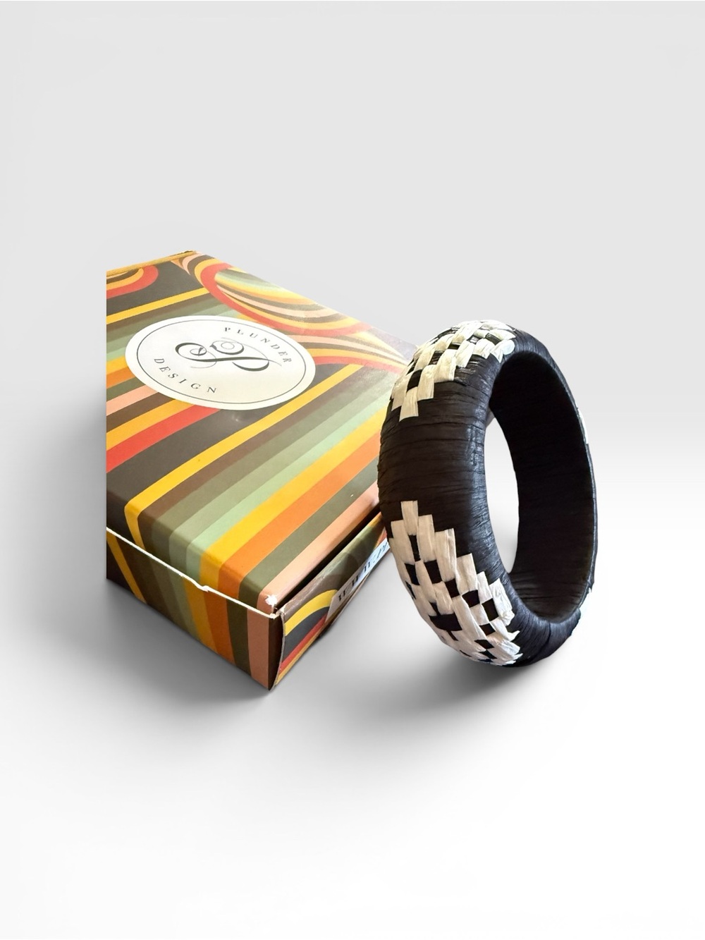 Plunder Mika Large Woven Cuff Bracelet Black White Boho Statement - Picture 2 of 3